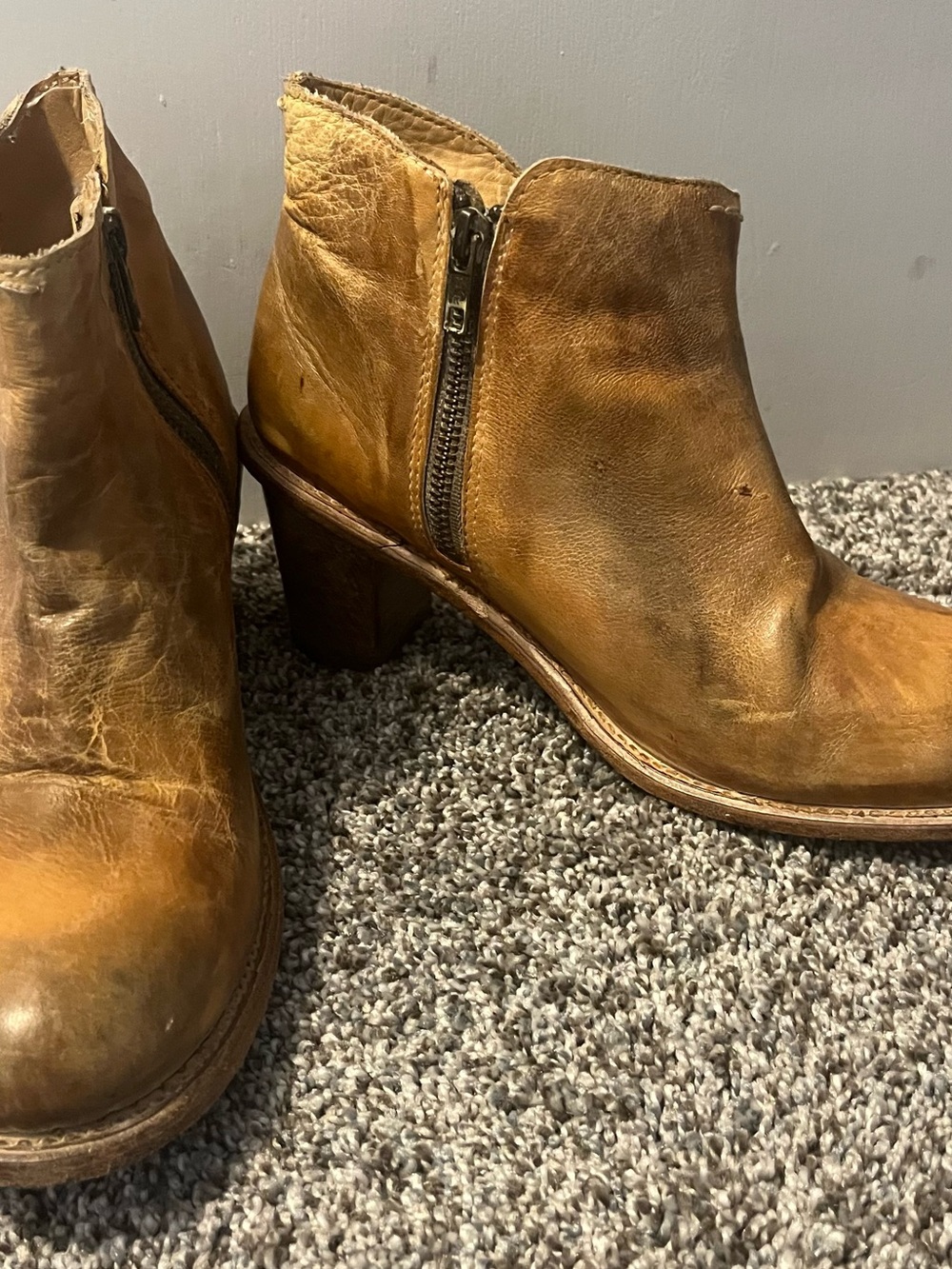BED|STU Women's Distressed Brown Leather Side-Zip Booties